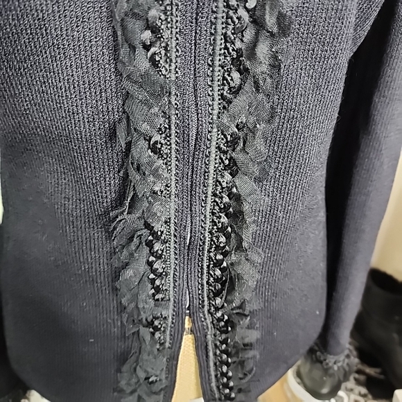 St. John Collection Knit Braided And Ruffled Zip Front Jacket.  Size 10 - Picture 11 of 12